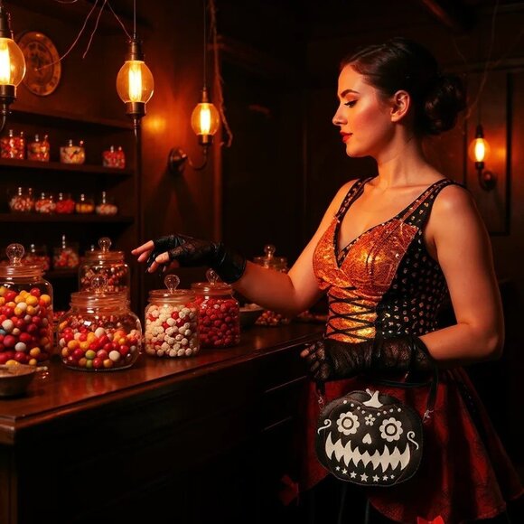 Dark in Love ✦ Pumpkin Queen Crossbody Bag ✦ Jack-o’-Lantern ✦ Sugar Skull ✦ NWT - Picture 1 of 4